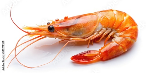 Wallpaper Mural Freshly caught prawn isolated on white background, its vibrant orange shell glistening with dew, showcasing succulent flesh and delicate claws in perfect detail. Torontodigital.ca