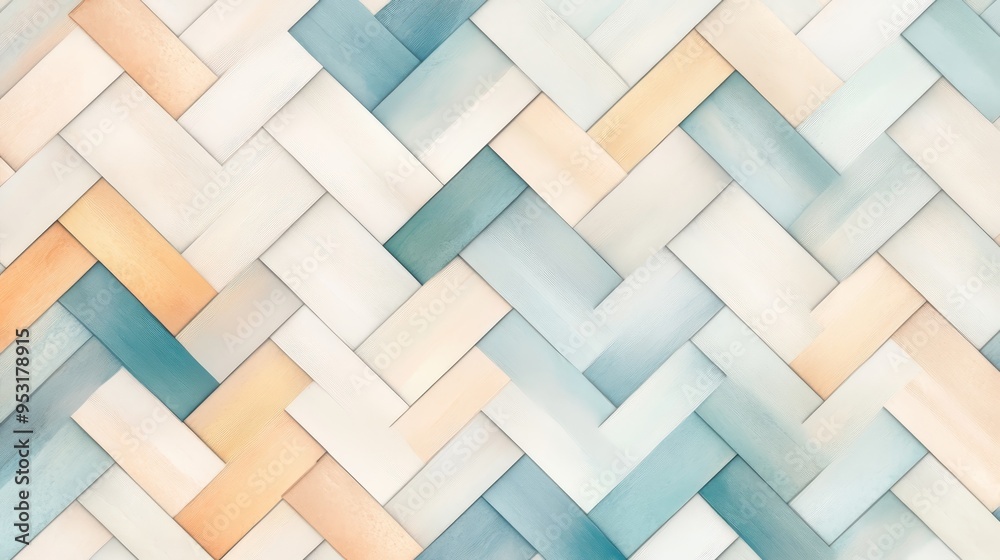 Abstract Wooden Pattern Blue Beige White Diagonal Plank Background