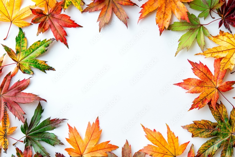 Autumn Maple Leaves Flat Lay White Background created with Generative AI Autumn Maple Leaves Flat Lay White Background created with Generative AI