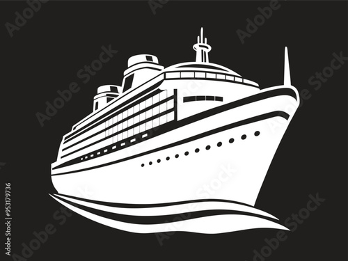 Big cruise ship clip art. Flat monochrome vector illustration	