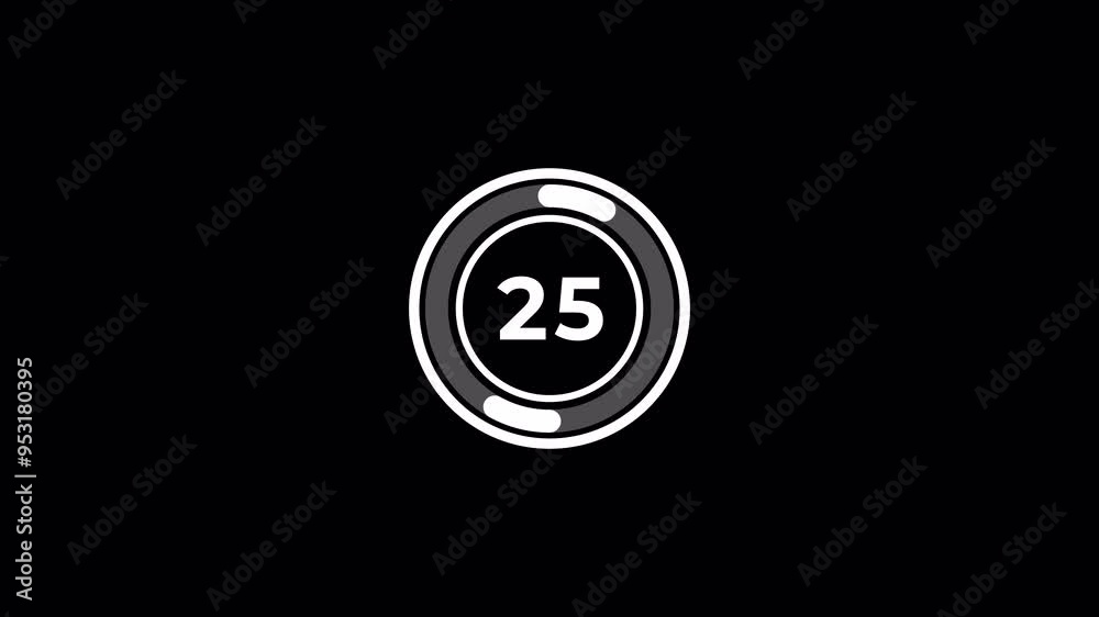 30 second circle countdown timer animation on black background. 4k video