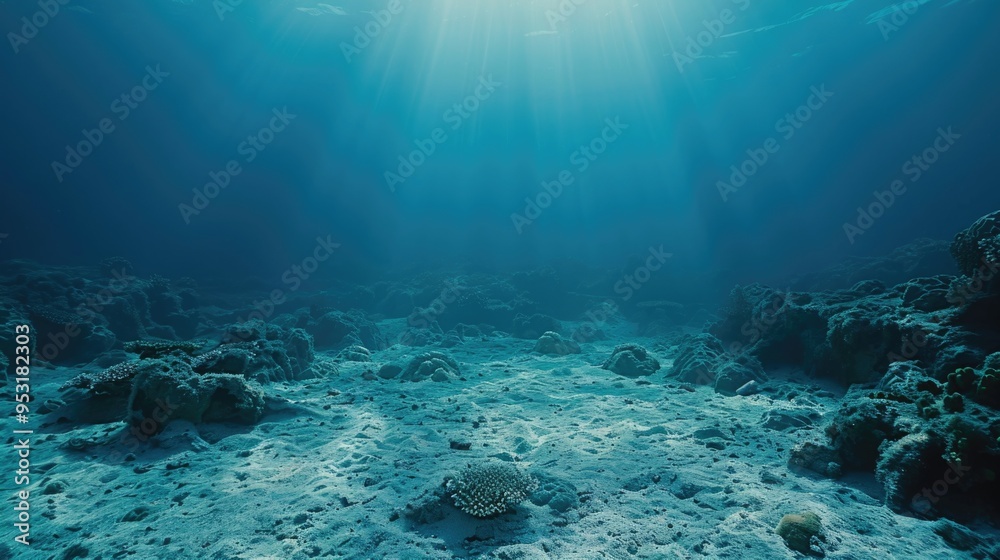 Fototapeta premium Scenic underwater view of a coral reef with sunlight filtering through the water