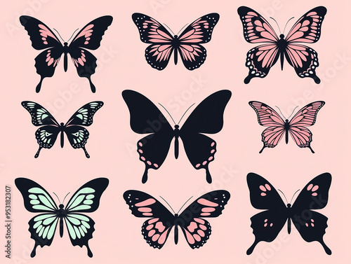 Wallpaper Mural Butterflies silhouette set  Torontodigital.ca