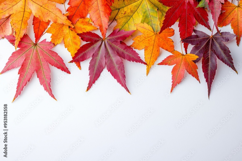 Autumn Maple Leaves Flat Lay White Background created with Generative AI Autumn Maple Leaves Flat Lay White Background created with Generative AI