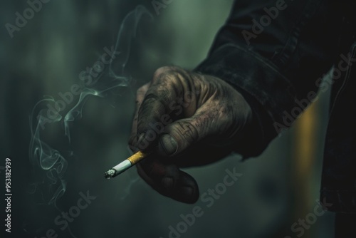 A person smoking a cigarette, possible relaxation or leisure time