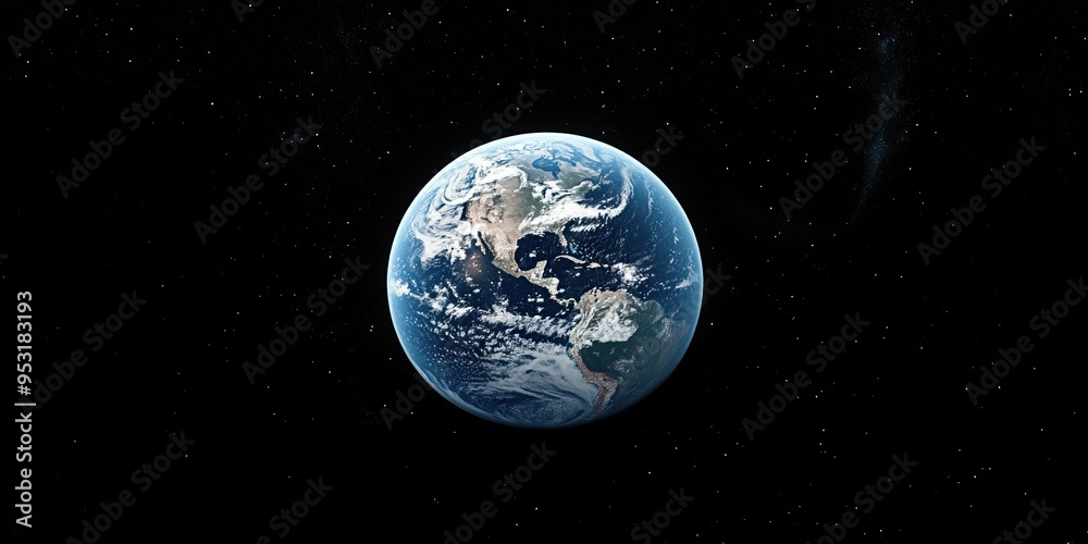 Naklejka premium Earth viewed from space in infrared spectrum highlighting its features against a black backdrop