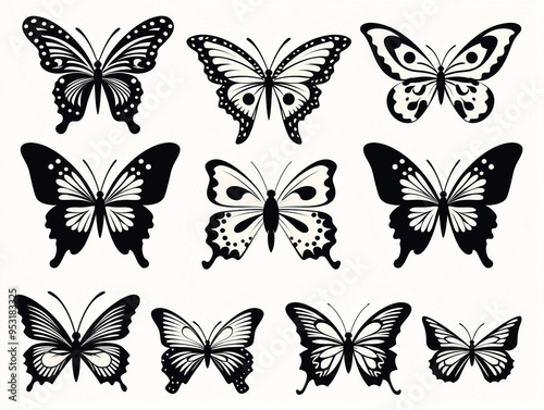 Butterflies silhouette set. photo