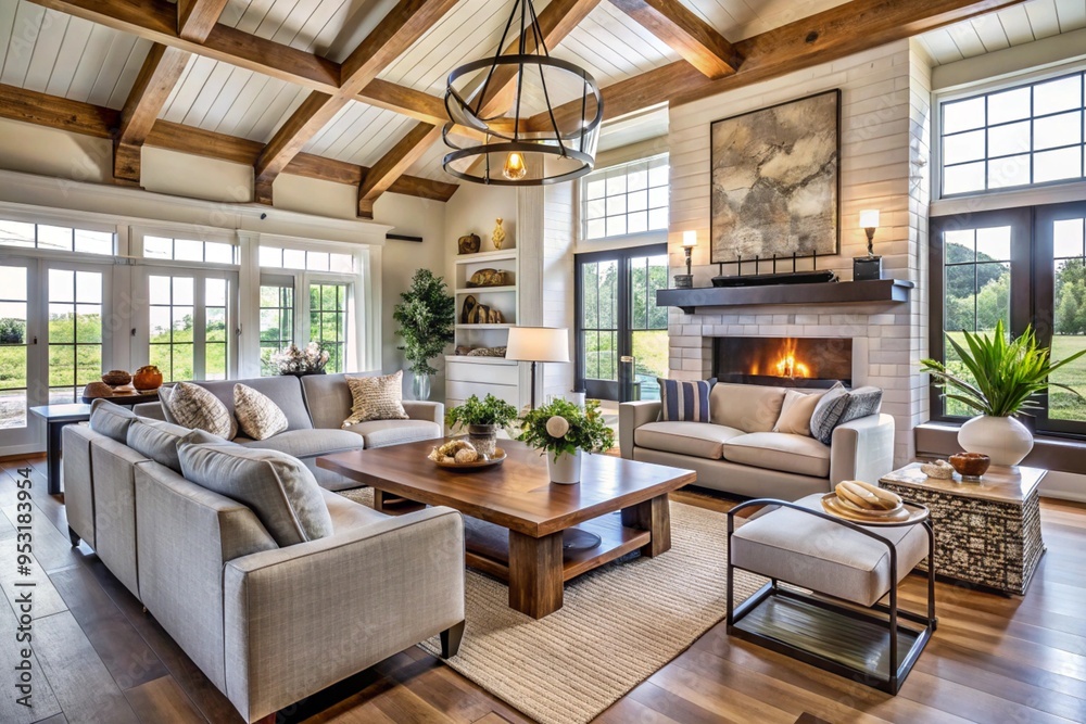 Fototapeta premium Farmhouse interior design of modern living room