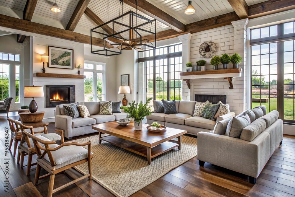 Farmhouse interior design of modern living room Farmhouse interior design of modern living room