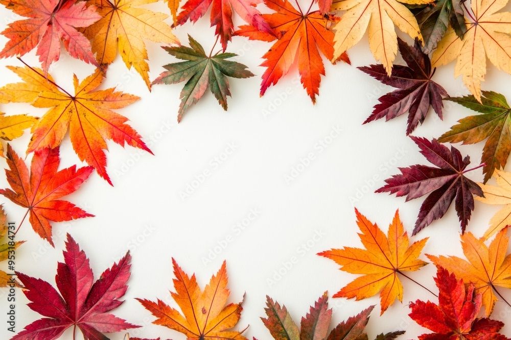 Autumn Maple Leaves Flat Lay White Background created with Generative AI Autumn Maple Leaves Flat Lay White Background created with Generative AI