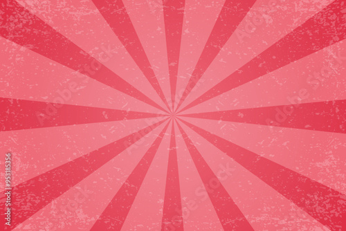 Candy pink background. Textured strawberry rays pattern. Vector sweet cartoon radial sunburst. Retro grunge striped poster. Sunbeam vintage frame for poster and banner