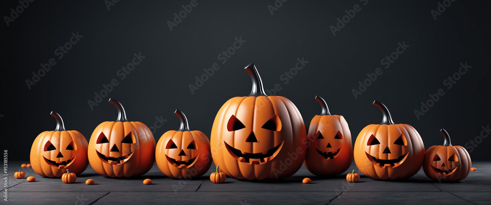 Halloween Pumpkins on Wooden Table - Spooky Fun Decorations with Copy Space Halloween Pumpkins on Wooden Table - Spooky Fun Decorations with Copy Space