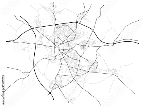 Cambridge city map England - town streets on the plan. Monochrome line map of the  scheme of road. Urban environment, architectural background. Vector 