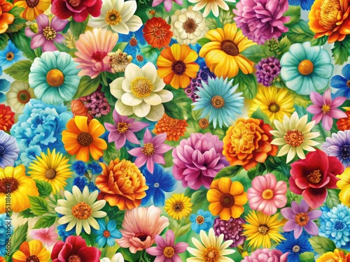 Vibrant And Elegant Seamless Canvas Texture With A Scattering Of Colorful Flowers, Perfect For Backgrounds And Design Elements.