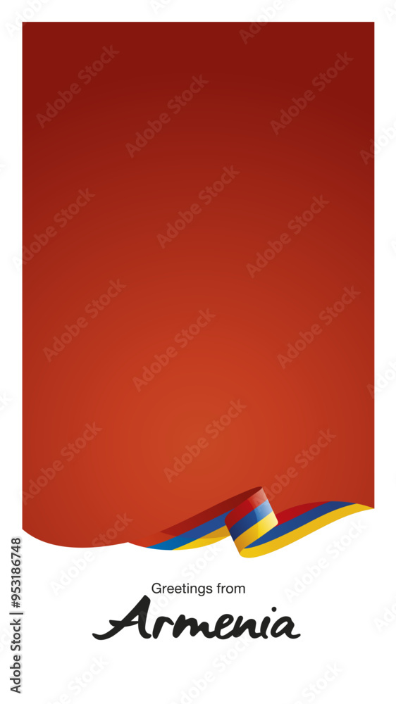 Naklejka premium Greetings from Armenia. Editable Instagram template for Stories and Reels. Social media template page with Armenia flag ribbon and editable frame