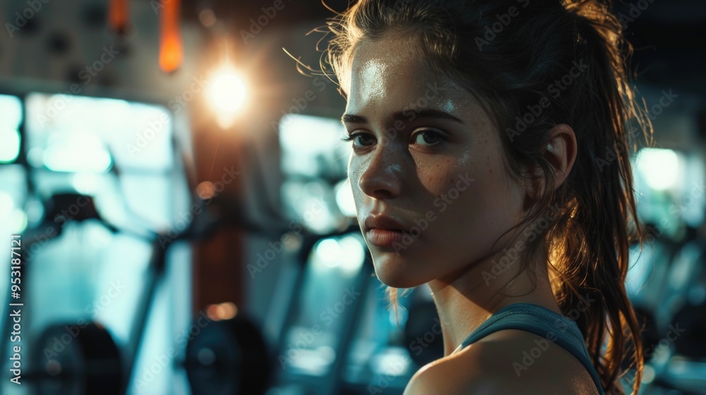 Fototapeta premium A person working out in a fitness center, facing the camera