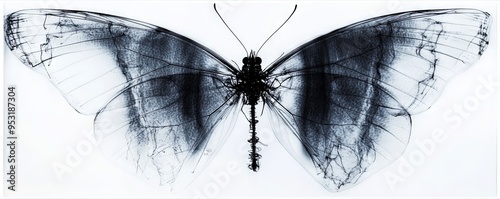 An artistic x-ray of a butterfly, showcasing intricate wing patterns and details, perfect for scientific and creative projects.