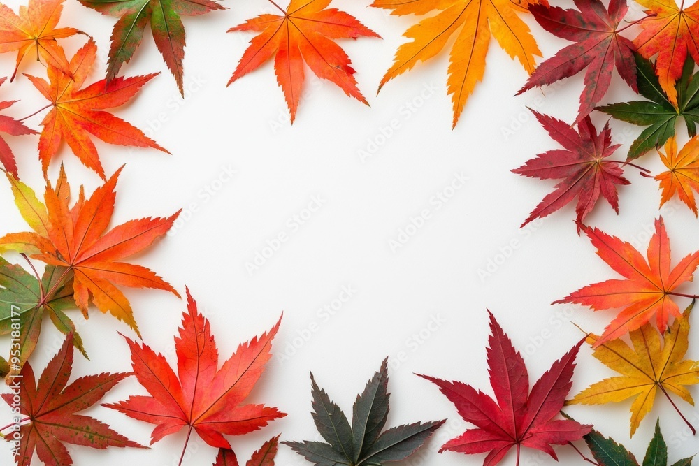 Autumn Maple Leaves Flat Lay White Background created with Generative AI Autumn Maple Leaves Flat Lay White Background created with Generative AI