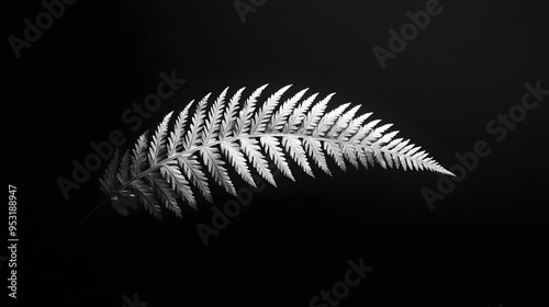 A Single Silver Fern Frond Against a Black Background photo