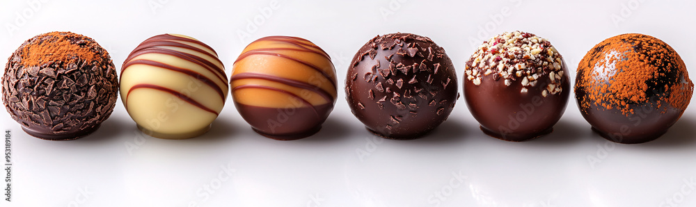 A variety of chocolate balls isolated on a white background, perfect for festive occasions and creative dessert ideas. A variety of chocolate balls isolated on a white background, perfect for festive occasions and creative dessert ideas.