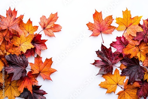 Autumn Maple Leaves Flat Lay White Background created with Generative AI