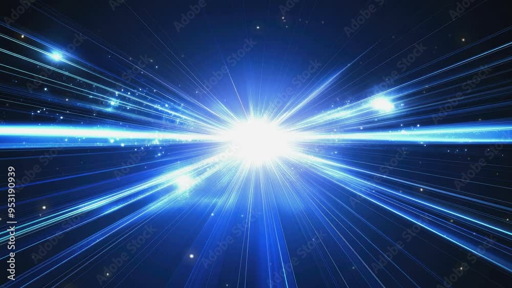 Abstract Blue Light Lines Converging Towards Bright Center with Glowing Particles - Futuristic Sci-Fi Background Animation