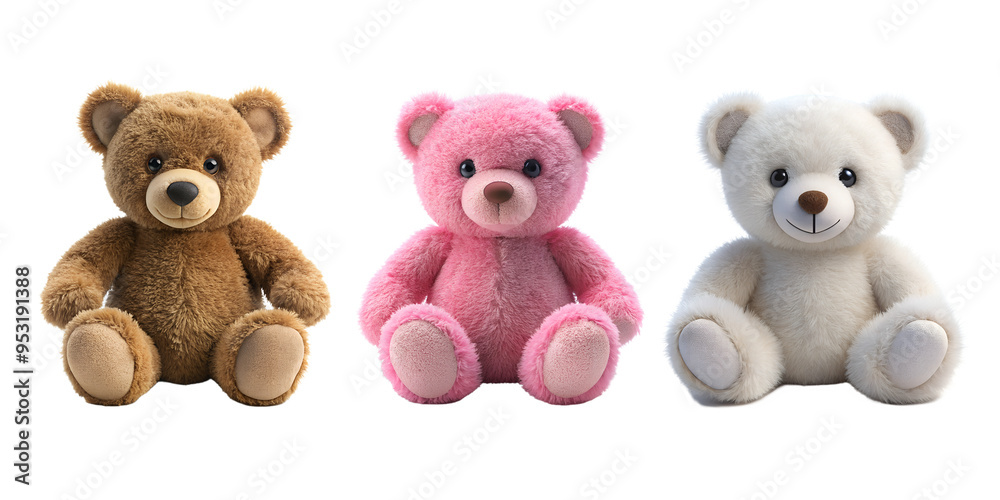 Set of Realistic cute teddy 3D rending isolate on transparent background Set of Realistic cute teddy 3D rending isolate on transparent background