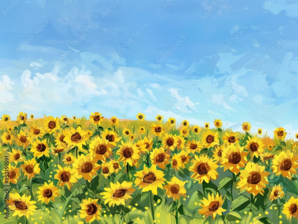 Obraz premium Sun-kissed Sunflowers: A Stunning Scene Under the Clear Blue Sky