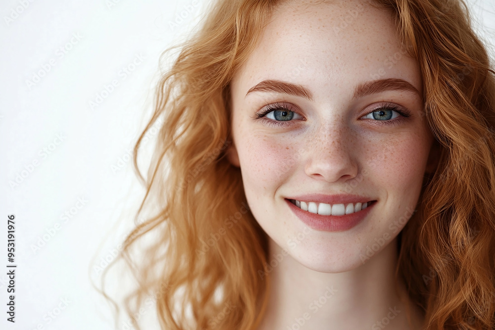 Portrait of a European American woman, close up on a white background Portrait of a European American woman, close up on a white background