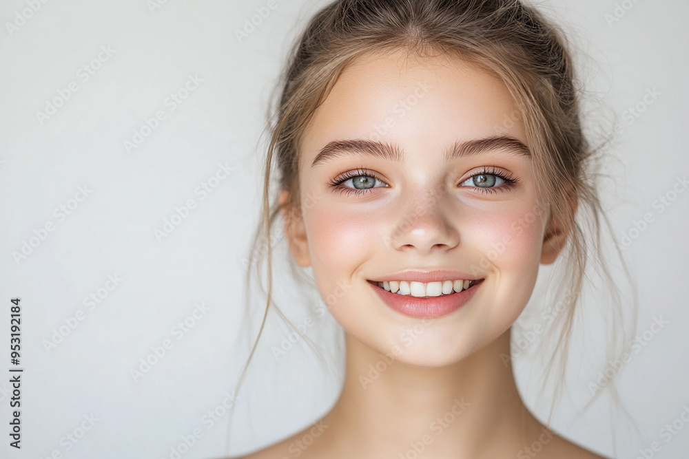 Portrait of a European American woman, close up on a white background Portrait of a European American woman, close up on a white background