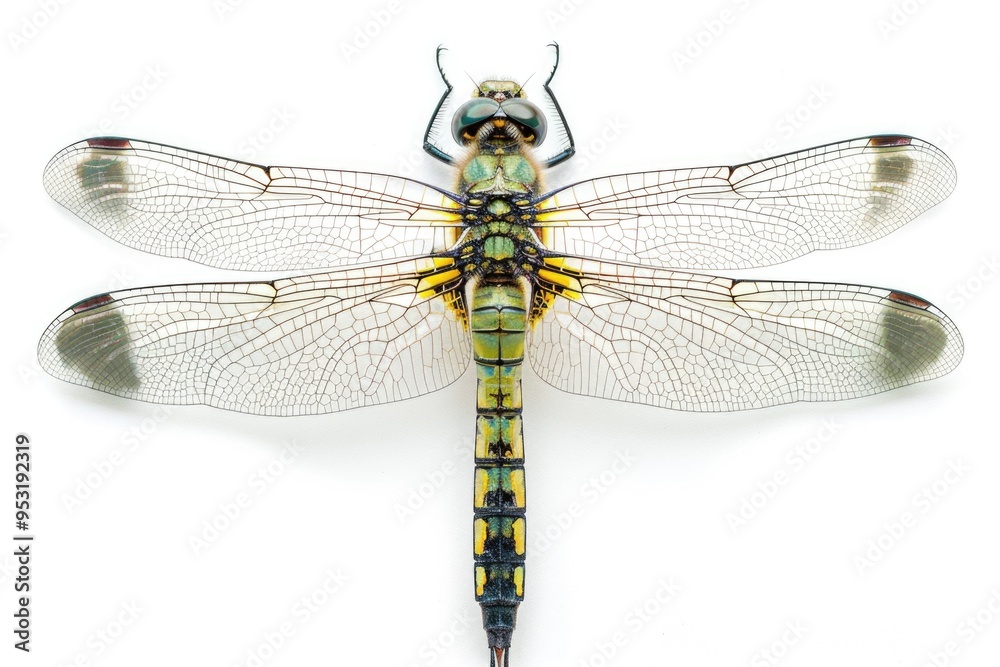 A dragonfly perched on a white surface, awaiting its next move A dragonfly perched on a white surface, awaiting its next move