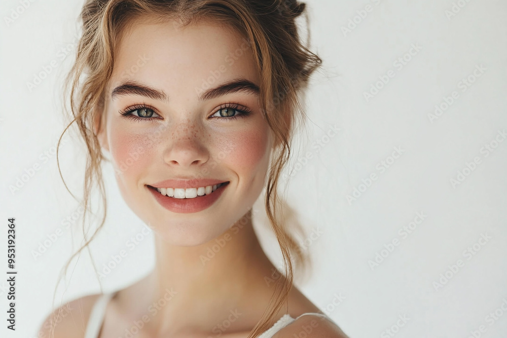 Naklejka premium Portrait of a European American woman, close up on a white background