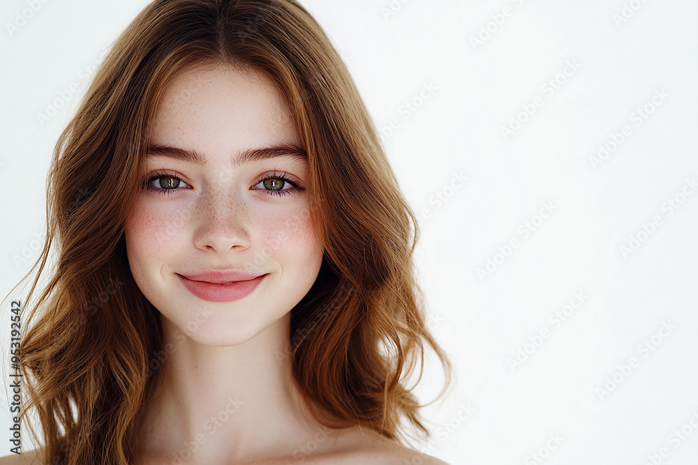 Portrait of a European American woman, close up on a white background Portrait of a European American woman, close up on a white background