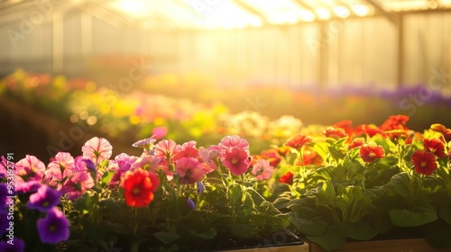 Vibrant Flowers in a Greenhouse
