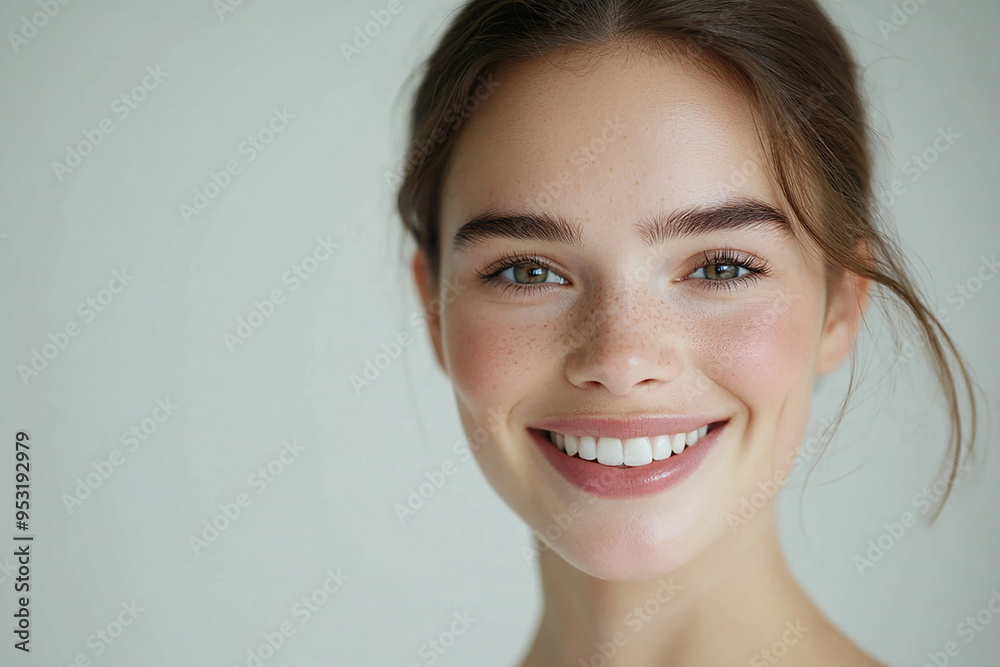 Portrait of a European American woman, close up on a white background Portrait of a European American woman, close up on a white background