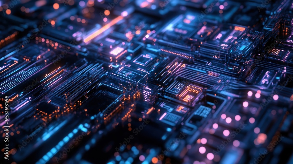 Obraz premium Abstract Circuitry with Glowing Lights