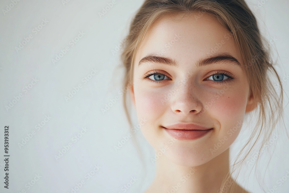 Portrait of a European American woman, close up on a white background Portrait of a European American woman, close up on a white background