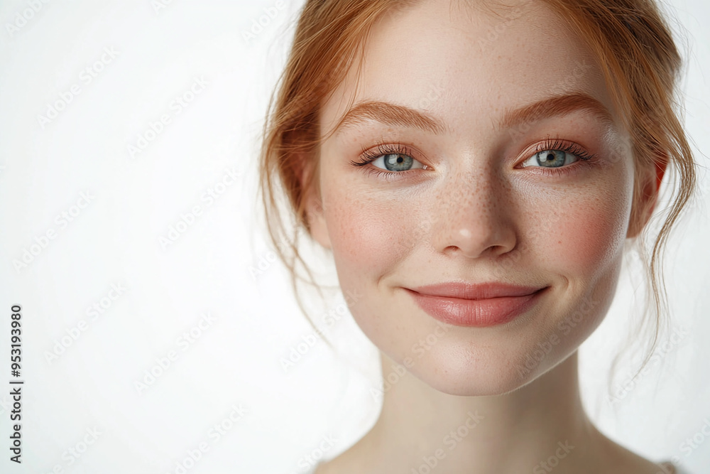 Portrait of a European American woman, close up on a white background Portrait of a European American woman, close up on a white background