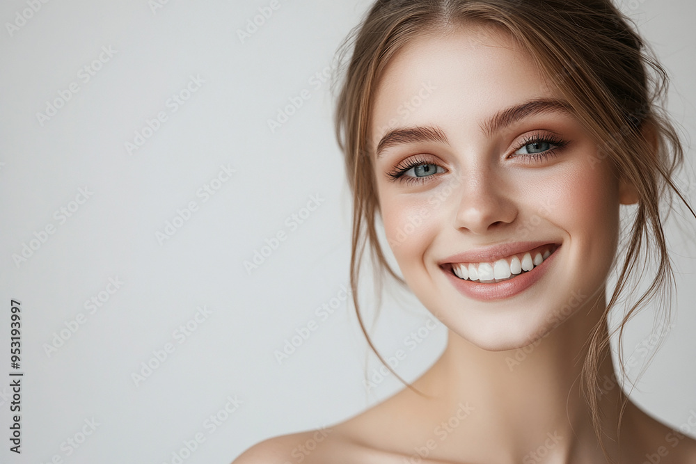 Portrait of a European American woman, close up on a white background Portrait of a European American woman, close up on a white background