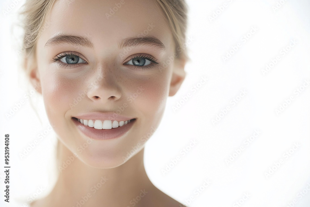Portrait of a European American woman, close up on a white background Portrait of a European American woman, close up on a white background