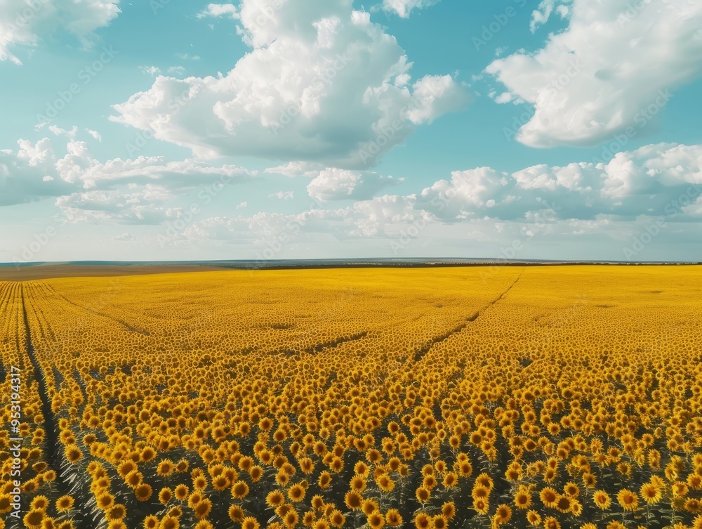 Fototapeta premium Glorious Golden Fields: Ukraine's Breathtaking Sunflower Landscape