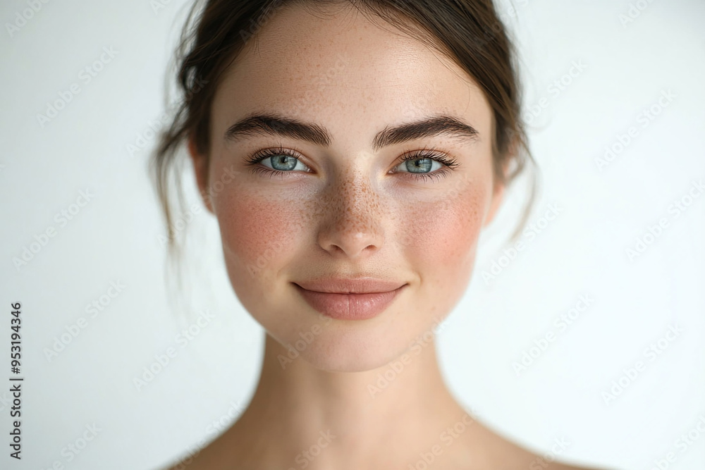 Portrait of a European American woman, close up on a white background Portrait of a European American woman, close up on a white background