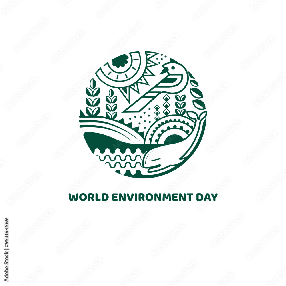 World Environment Day illustration with modern eco geometric nature pattern. Green abstract geometry shape cover background logo World Environment Day illustration with modern eco geometric nature pattern. Green abstract geometry shape cover background logo