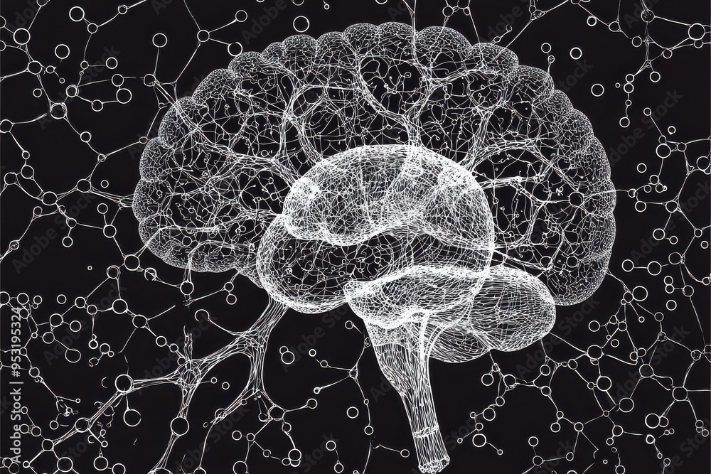 Abstract illustration of a brain with interconnected neural networks, symbolizing cognitive functions and brain activity. Abstract illustration of a brain with interconnected neural networks, symbolizing cognitive functions and brain activity.