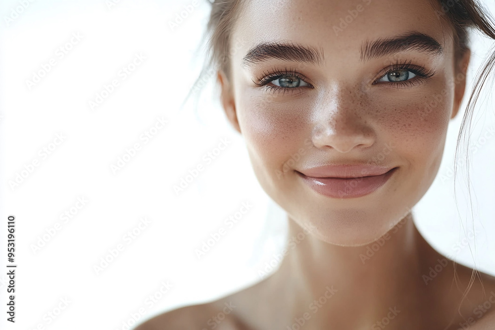 Obraz premium Portrait of a European American woman, close up on a white background