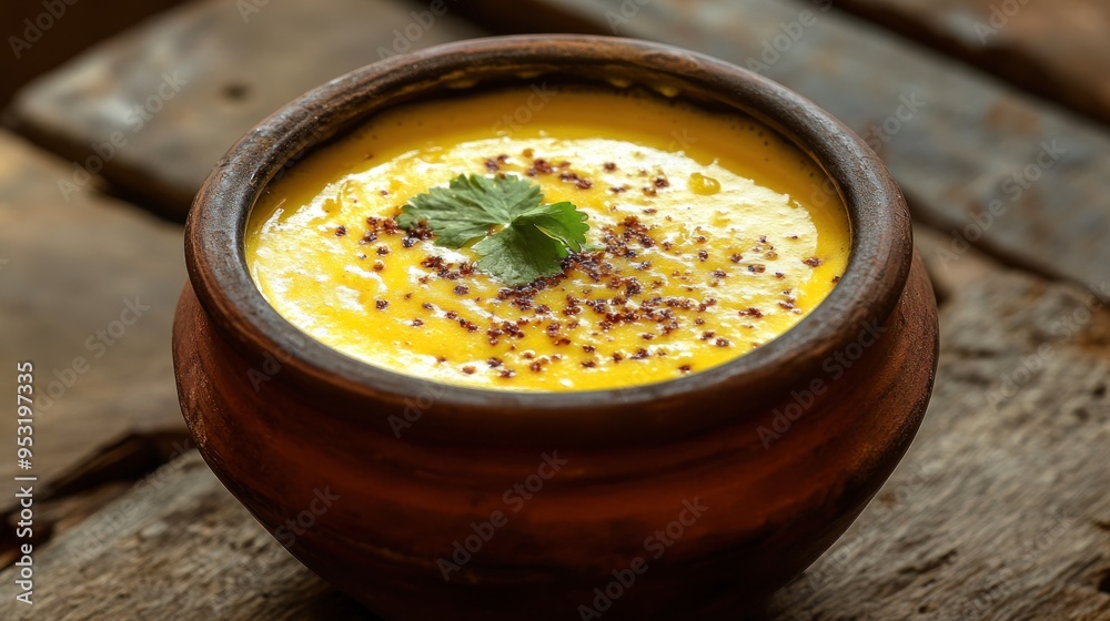 Delicious Yellow Soup in a Clay Pot Delicious Yellow Soup in a Clay Pot
