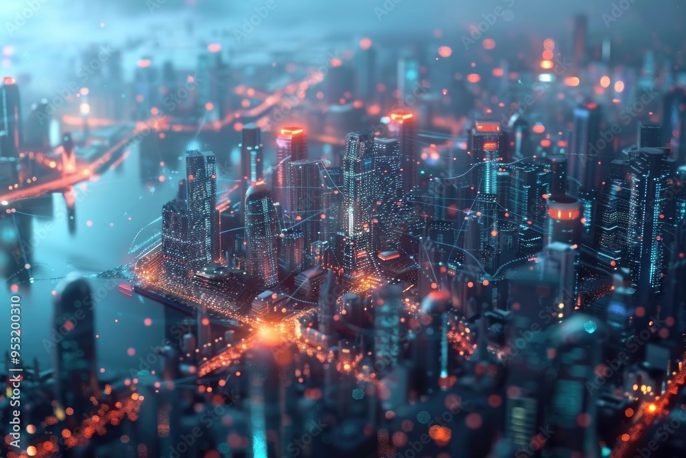 city scape and network connection concept city scape and network connection concept