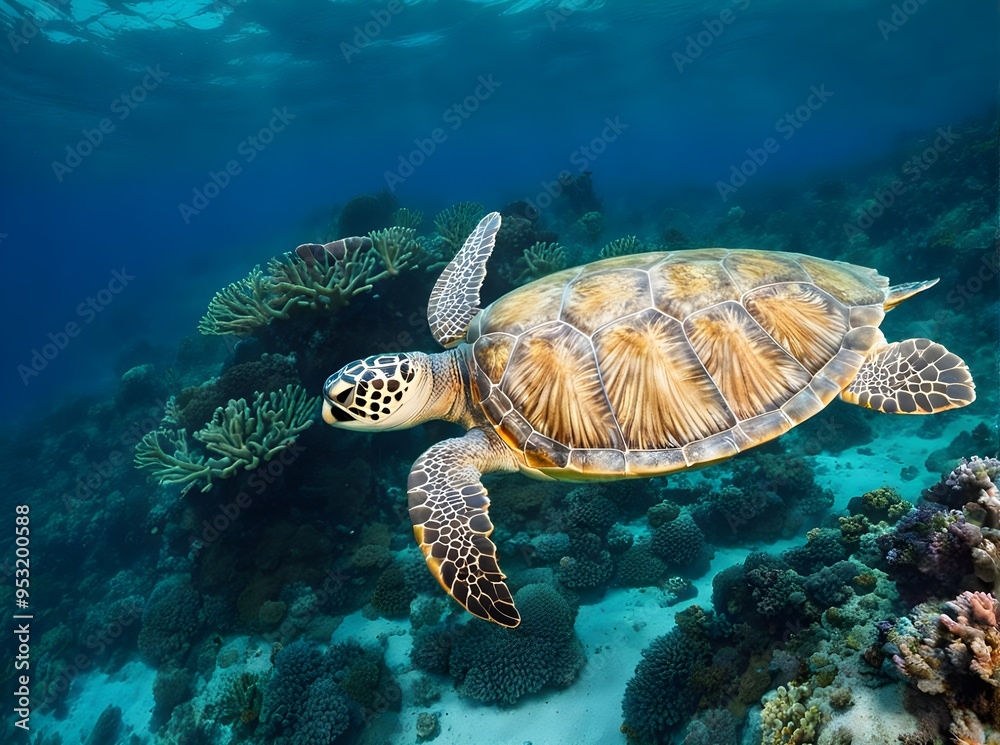 Fototapeta premium A green sea turtle