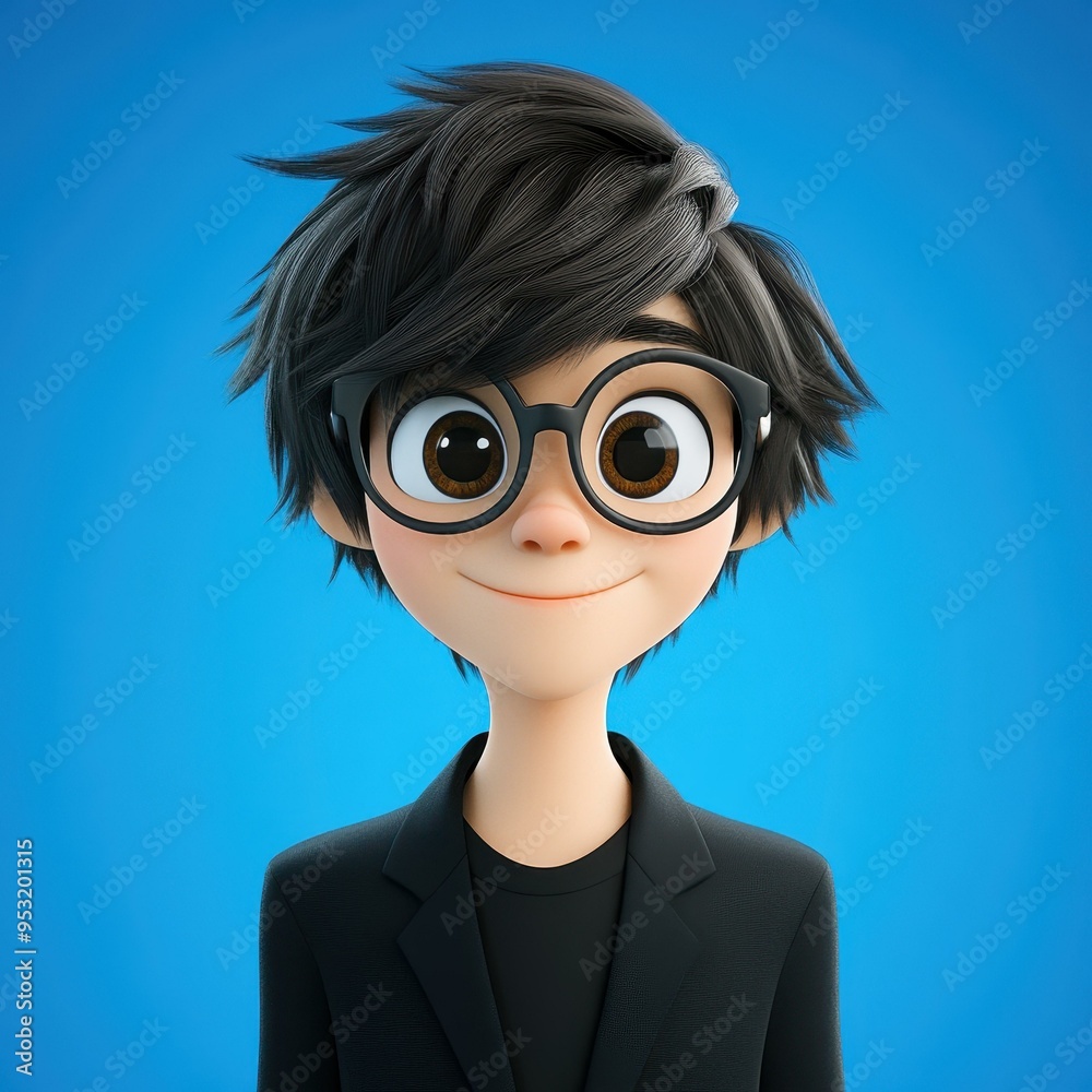 Confident Asian man with big eyes and stylish glasses, dressed in a sleek black blazer against a vibrant blue backdrop. Confident Asian man with big eyes and stylish glasses, dressed in a sleek black blazer against a vibrant blue backdrop.