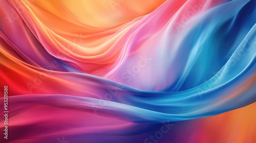 A colorful, flowing fabric background with soft curves and a dynamic sense of motion, creating an abstract, fluid pattern.